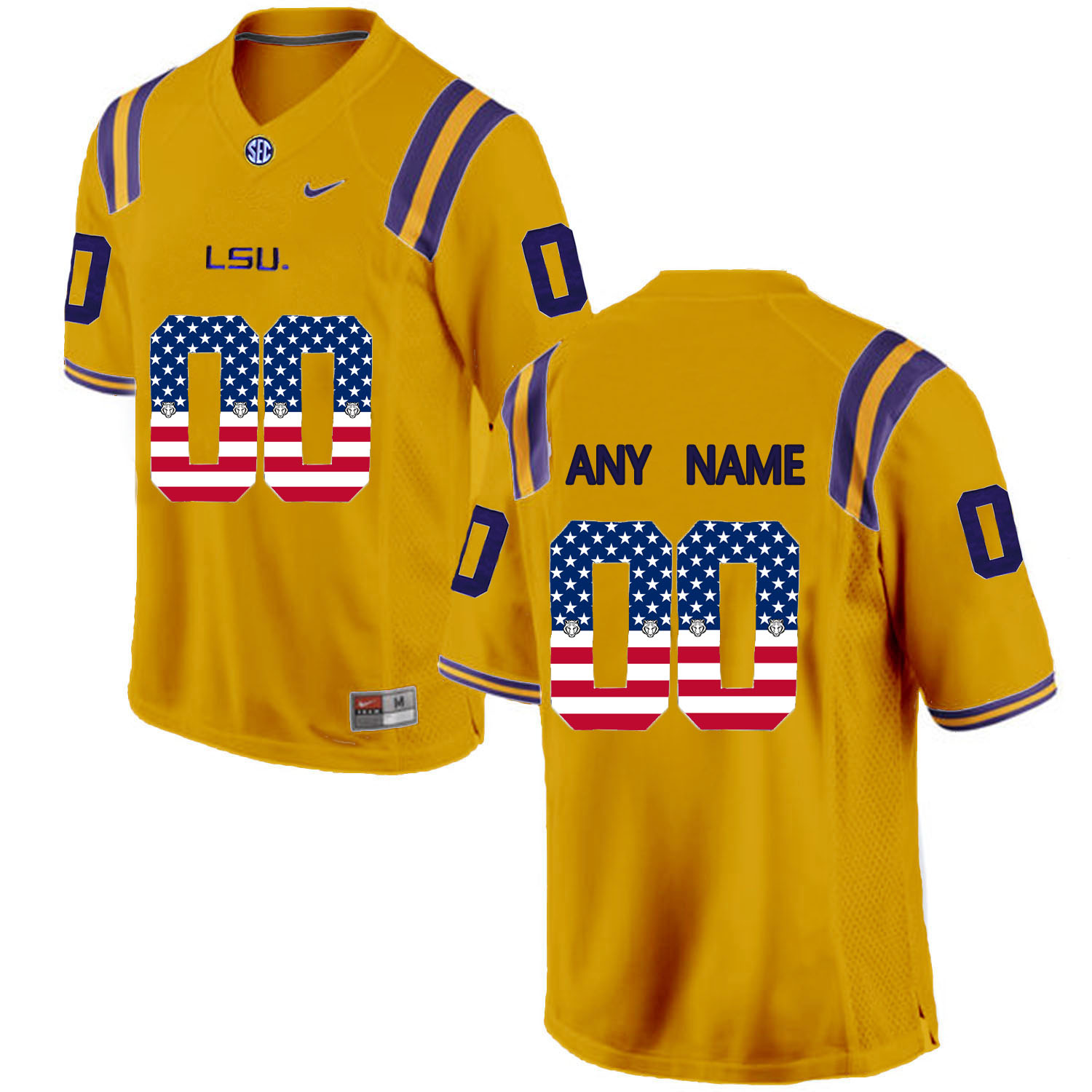 US Flag Fashion  Men LSU Tigers Customized College Football Limited Jersey  Gold